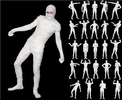 收集,包绷带,木乃伊,隔绝,黑色背景