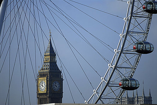 英格兰,伦敦,伦敦南岸,伦敦眼,大本钟,两个,象征,一个,新,老