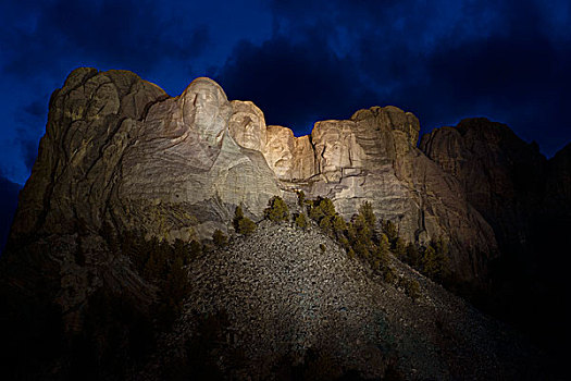 夜景,拉什莫尔山国家纪念公园,南达科他,美国