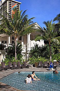 夏威夷,瓦胡岛,怀基基海滩,酒店,花园,游泳池