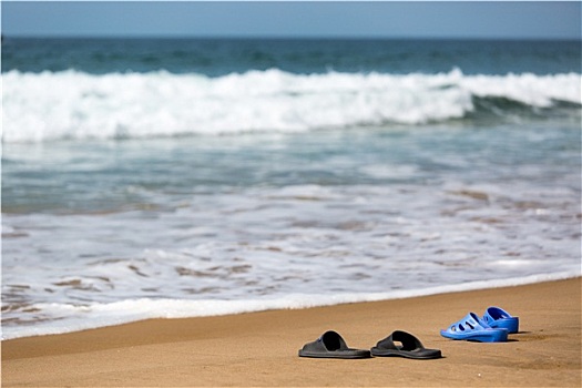 拖鞋,沙,海滩