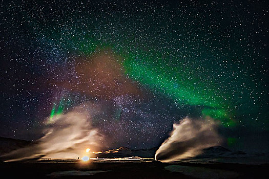 北极光,地热,蒸汽,纳玛斯克德,冰岛