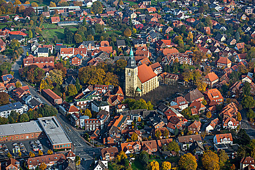 镇中心,教堂,红色,瓷砖,屋顶,北莱茵威斯特伐利亚,德国