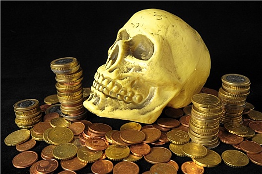 死亡,钱,概念,头骨,货币