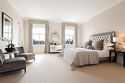 家,普通,伦敦,设计,慷慨,一对,卧室,大,绶带,窗户,高,天花板