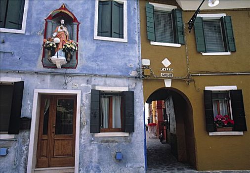 彩色,房子,布拉诺岛,意大利