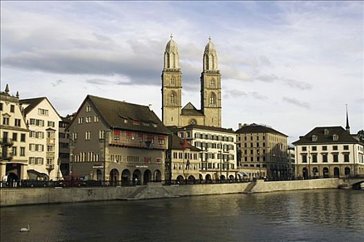 交易,行会,房子,靠近,林马特河,码头,大教堂,苏黎世,瑞士