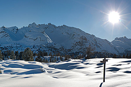 冬季风景,自然公园,白云岩,南蒂罗尔,意大利,欧洲