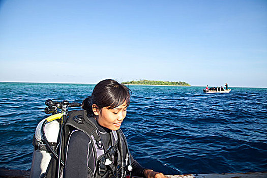 女性,印尼人,潜水,岛屿,群体,班达海,印度尼西亚