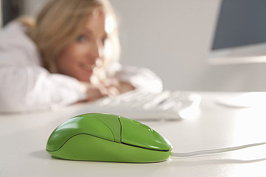 绿色,鼠标,办公室,桌面,女人