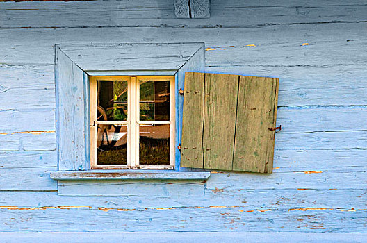 蓝色,木屋,百叶窗