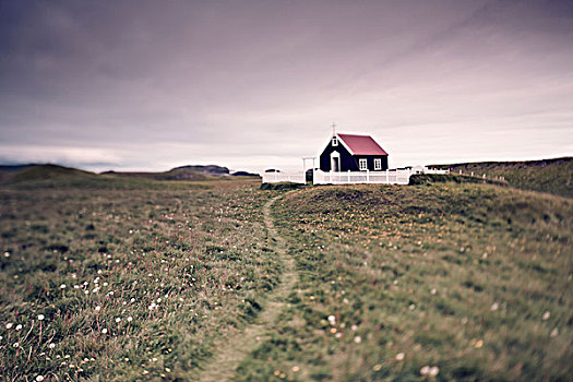 教堂,围绕,白围栏,天空,岛屿,冰岛