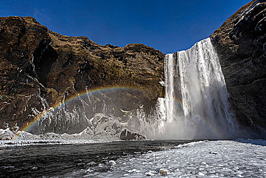 彩虹,上方,瀑布,南方,冰岛,欧洲