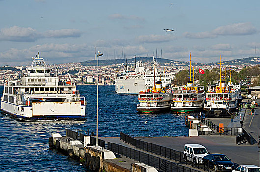 忙碌,水系,金角湾,博斯普鲁斯海峡,伊斯坦布尔,土耳其