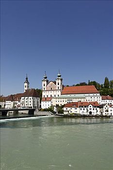 教堂,河,连接,恩斯,上奥地利州,奥地利,欧洲