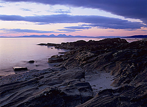 日落,上方,岩石,岸边,半岛,阿盖尔郡,苏格兰