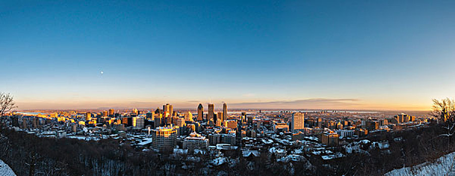 全景,城市天际线,日落,皇室山,蒙特利尔,魁北克,加拿大