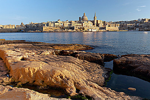 风景,石头,堤岸,瓦莱塔市,夜光,马耳他,欧洲