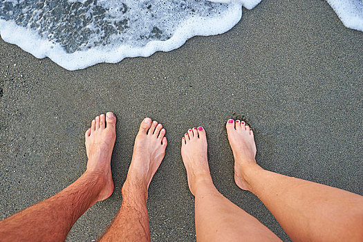 两个,脚,站立,海浪,海洋,克里特岛,希腊,欧洲