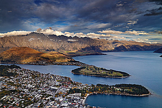 风景,皇后镇,湖,山,新西兰