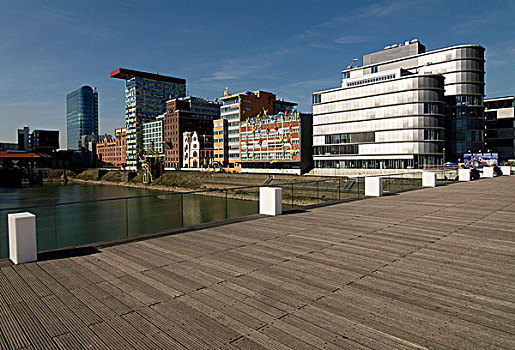 步行桥,生活方式,正面,现代,建筑,媒体,港口,杜塞尔多夫,北莱茵威斯特伐利亚,德国,欧洲