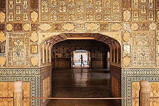 入口,镜厅,琥珀堡,斋浦尔,拉贾斯坦邦,印度,亚洲