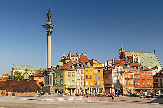全景,老城,国王,雕塑,华沙,波兰