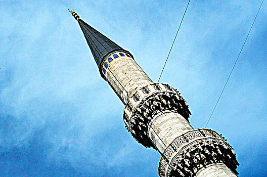 仰视,尖塔,清真寺,蓝色清真寺,伊斯坦布尔,土耳其