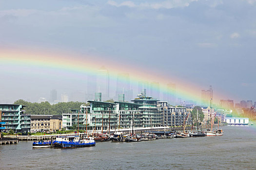 英格兰,伦敦,彩虹,高处,港区,金丝雀码头,天际线