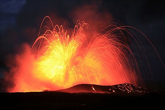 气体,云,爆炸,会面,基拉韦厄火山,熔岩流,水,太平洋,海洋,卡拉帕那,夏威夷大岛,夏威夷,美国