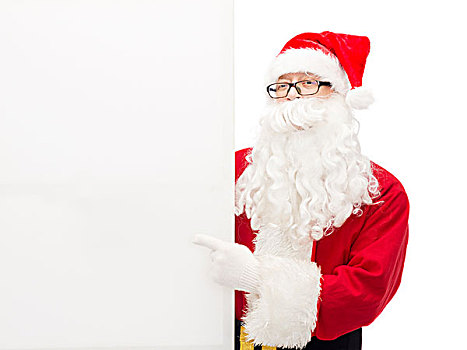圣诞节,休假,广告,手势,人,概念,男人,服饰,圣诞老人,指向,白色,留白,广告牌