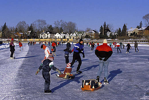 加拿大,渥太华,人,滑冰,里多运河,冬天