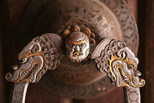 西藏拉萨布达拉宫内大门上的门环