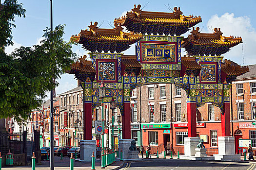 英格兰,默西塞德郡,利物浦,皇家,拱形,2000年,标记,入口,唐人街,一个,中国,欧洲