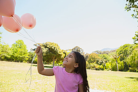 女孩,玩,粉色,气球,公园