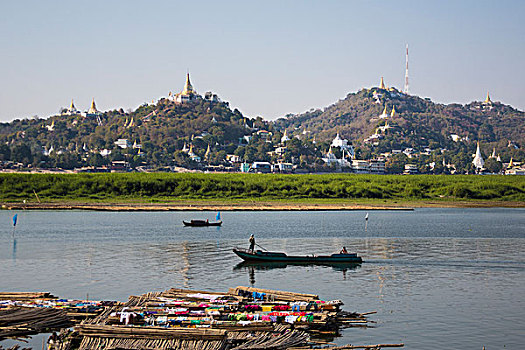 缅甸,靠近,曼德勒,传说,城市,山,河