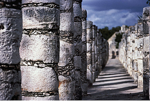 排,柱子,广场,奇琴伊察,尤卡坦半岛,墨西哥
