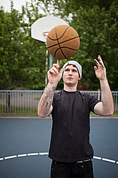 男青年,平衡性,篮球,手指