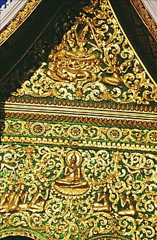 老挝,琅勃拉邦,雕刻,庙宇,门