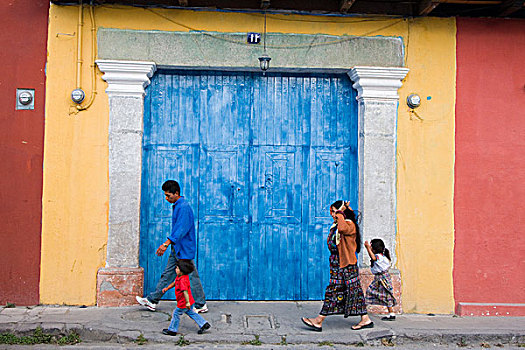 危地马拉,安提瓜岛,走,过去,彩色,蓝色,门