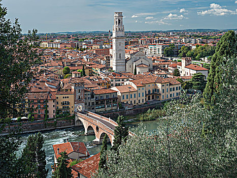 历史,中心,罗马桥,上方,维罗纳,大教堂,后面,省,威尼托,意大利,欧洲