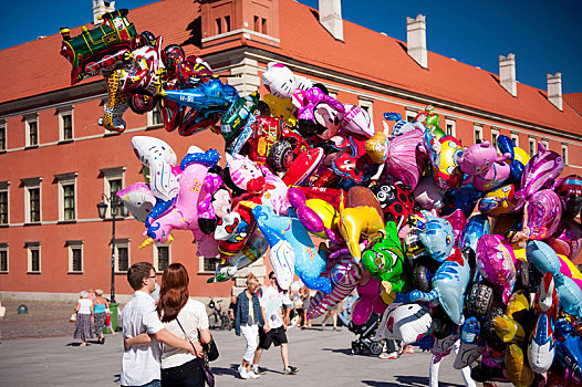 搂抱,人,相爱,看,气球,老城,华沙,波兰,旅游,夏天,魅力