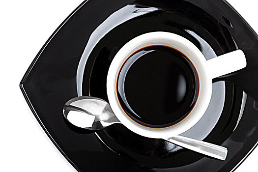 咖啡,白色,杯子,黑色背景,碟,俯视,隔绝,白色背景