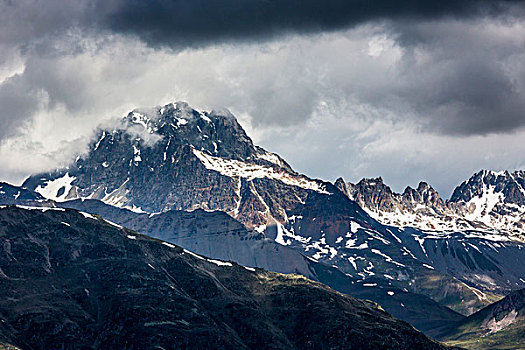 风景,山顶,阿尔卑斯山,乌云,靠近,圣莫里茨,瑞士