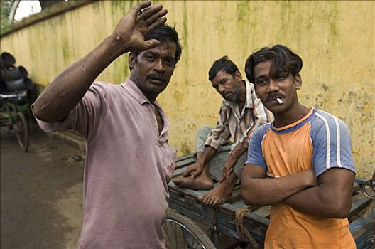工人,等待,钢铁,区域,装载,自行车,人力车,西孟加拉,印度