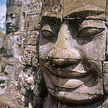 柬埔寨,收获,吴哥窟,雕刻,脸,庙宇,复杂,菩萨,安慰