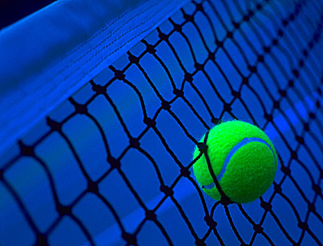 黄色,网球,困住,网球场,球网