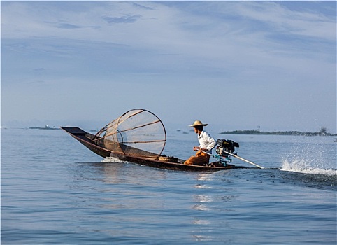 传统,缅甸,渔民,茵莱湖