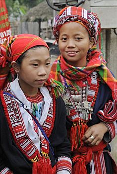 女孩,红色,少数民族,山,部落,省,北越,亚洲