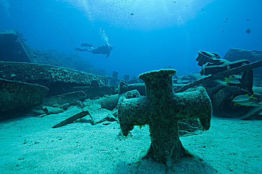 开曼群岛,大开曼岛,潜水,残骸,沙,地面,加勒比海